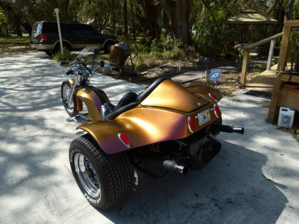 Kameleon Paint pearl 4739OR. Orange Gold Red sprayed on a Trike.