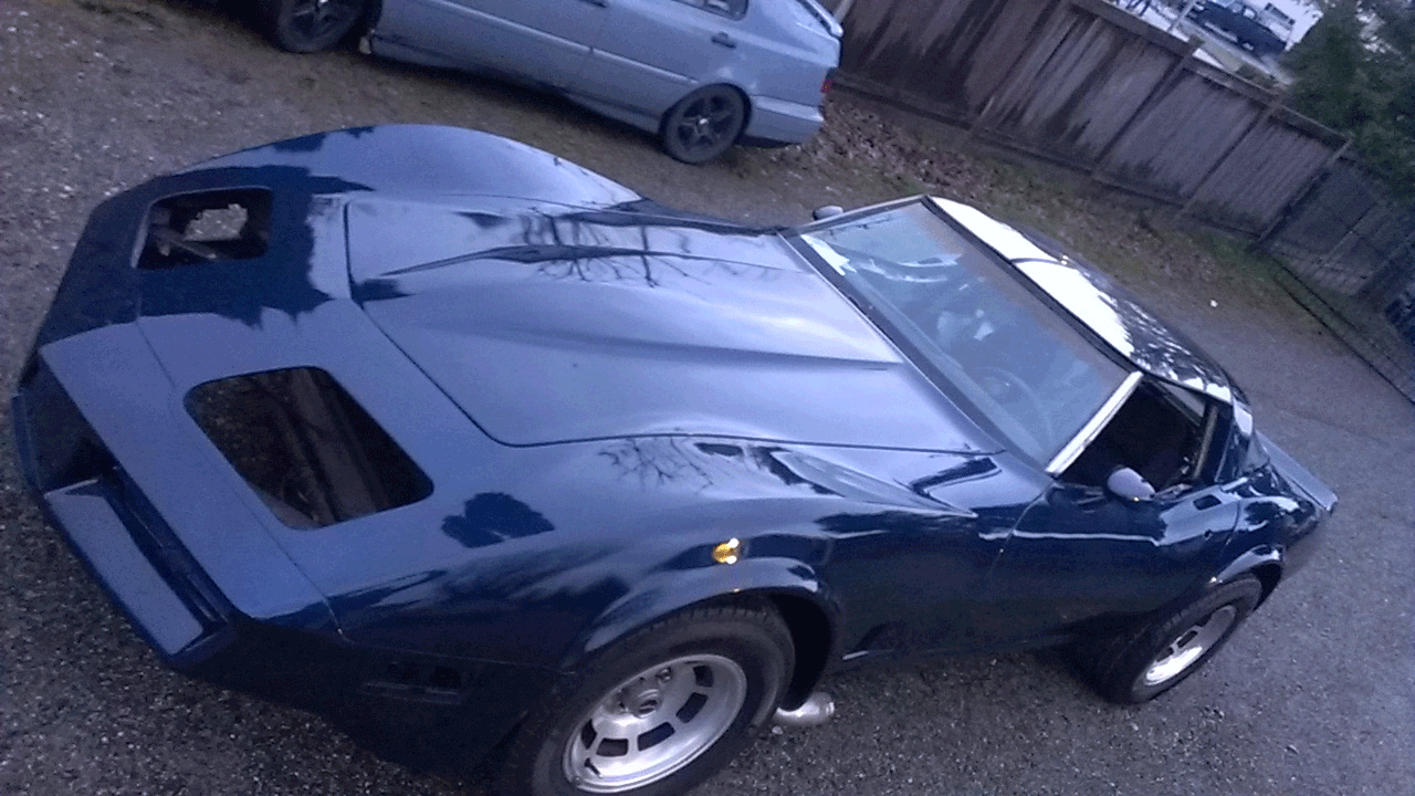 Electric Blue Corvette painted over black base coat. True Kustom Paint.