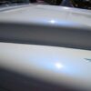 Blue Satin iridescent spectre pearls on White Hood