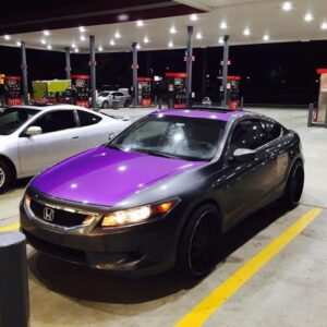 Purple Kandy Metallic Paint Pigments on car hood.