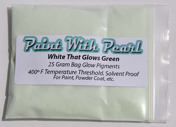 Daytime Picture White Pigment that glows green at night. White to Green glow in the dark paint pigment.