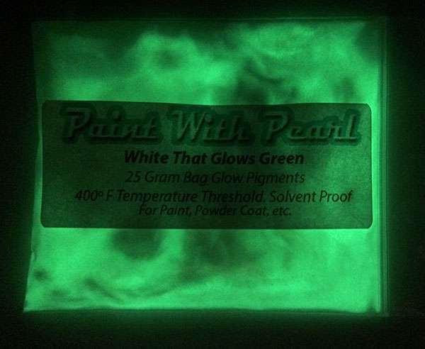 White Pigment that glows green at night. White to Green glow in the dark paint pigment.